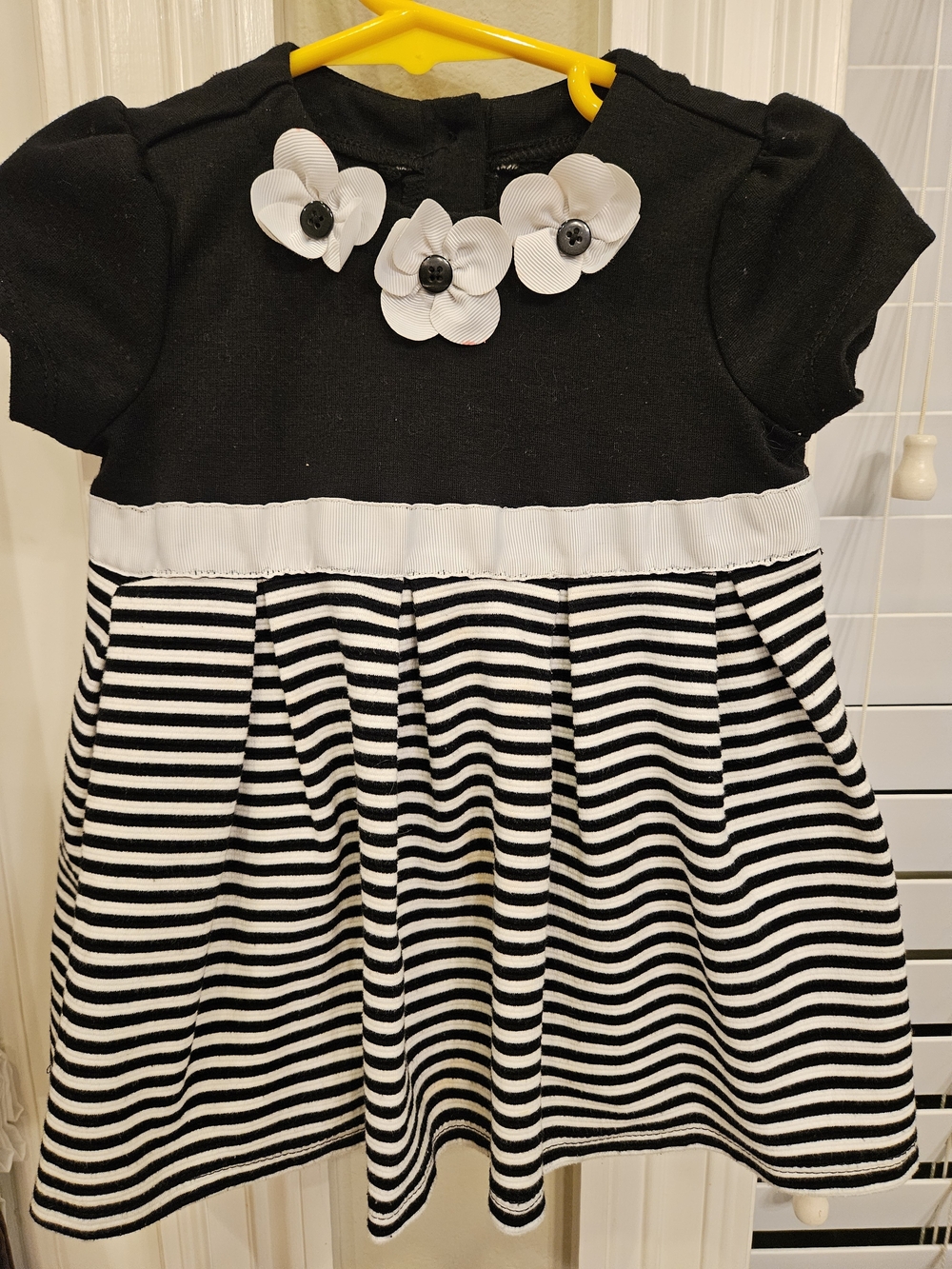 Little Me Black & White Striped Flower-Appliqué Dress